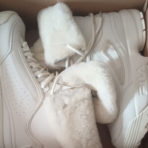 Fila White Fur-Lined High-Top Sneakers